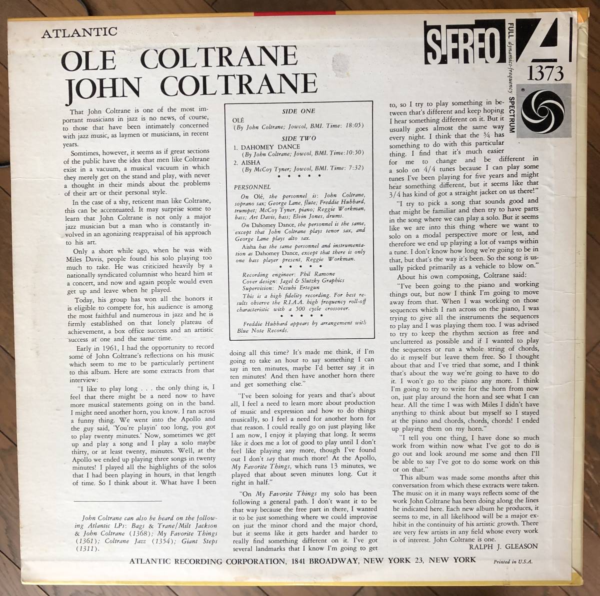 Ole Coltrane / John Coltrane / Atlantic / 超美盤 / ジョン・コルトレーン_画像2