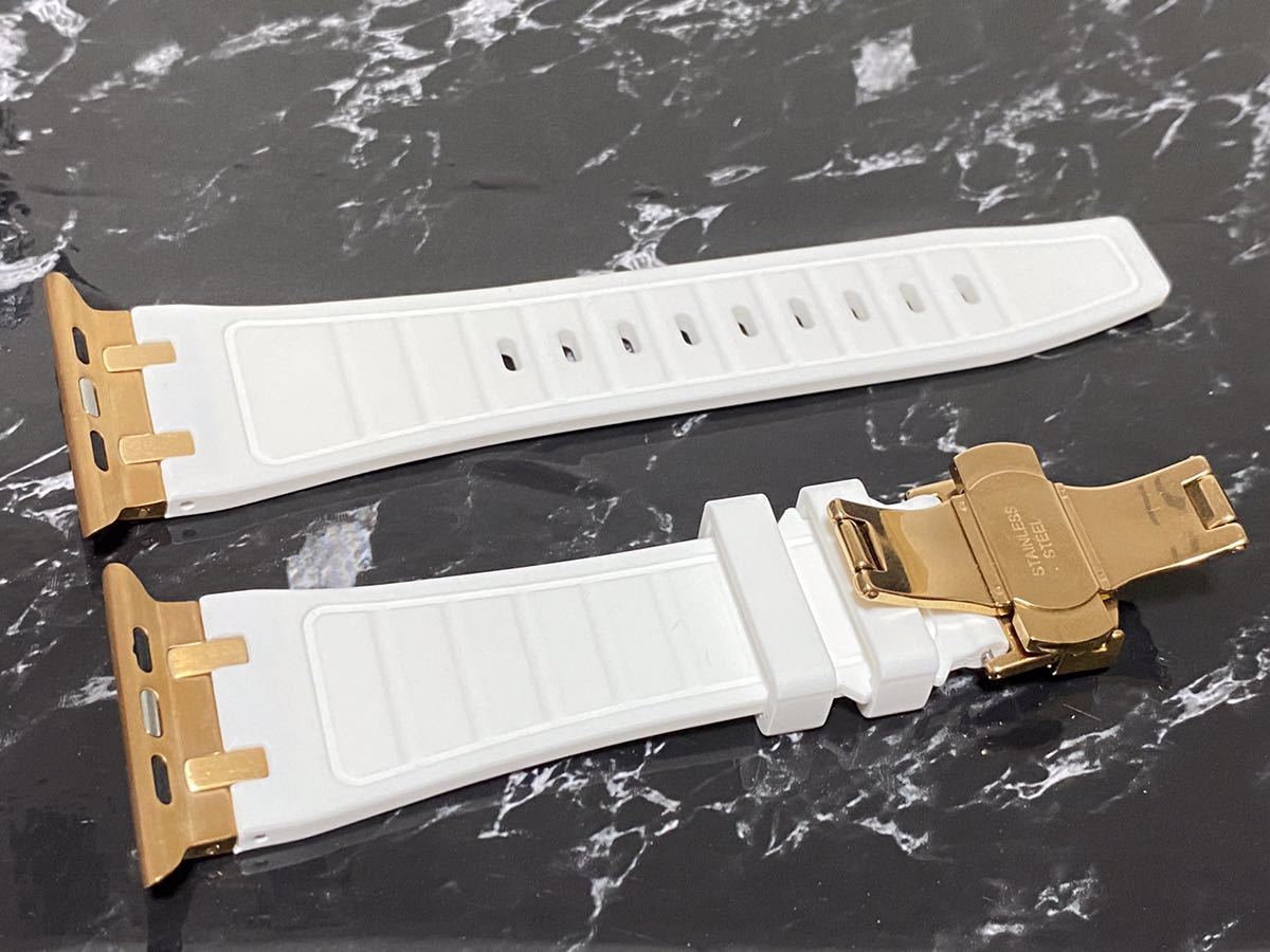 40mm 41mm 44mm 45mm 49mm アップルウォッチ　カバー　エレクトロ　ケース　　Apple Watchラバー　ベルト　バンド　ローズホワイト