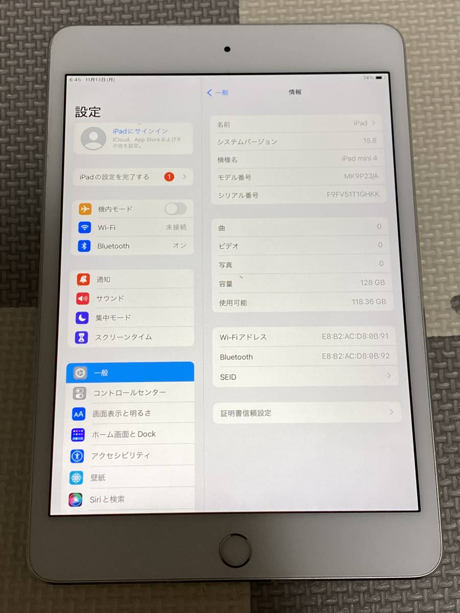 iPad mini4 WiFi 128GB 充電0回 良品 初期保証有 送料無料 1円スタート　④_画像2