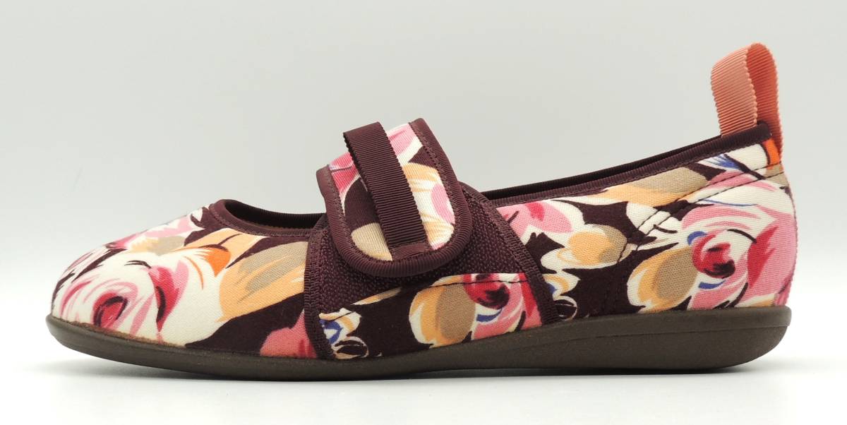  Asahi shoes .. principle lady's light weight nursing comfort shoes wide width 4E L086K Brown floral print M(23.0-23.5cm) made in Japan