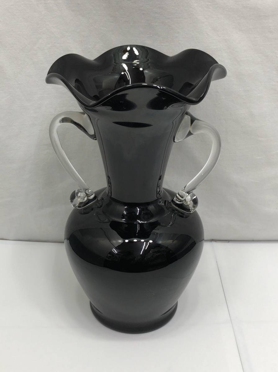 カメイガラス KAMEI GLASS OSAKA 花瓶 花器 フラワーベース 本金使用 ブラック系 黒系 231117_画像2