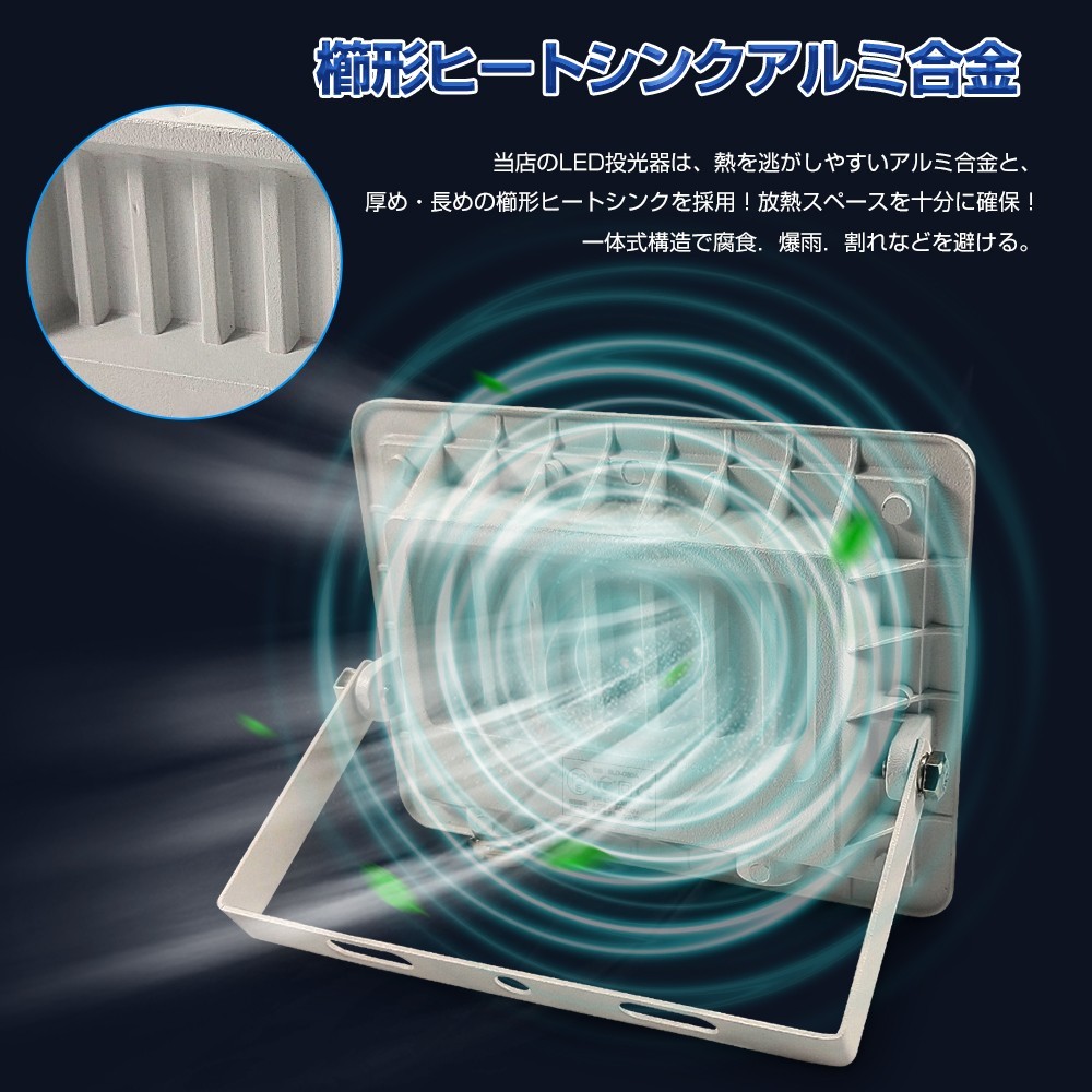 送料無料 4個セット 高輝度 50W 500W相当 極薄型 LED投光器 広角130° 昼光色6500K 4000LM IP66 3mコード 角度調整 看板灯 bld-050_画像3