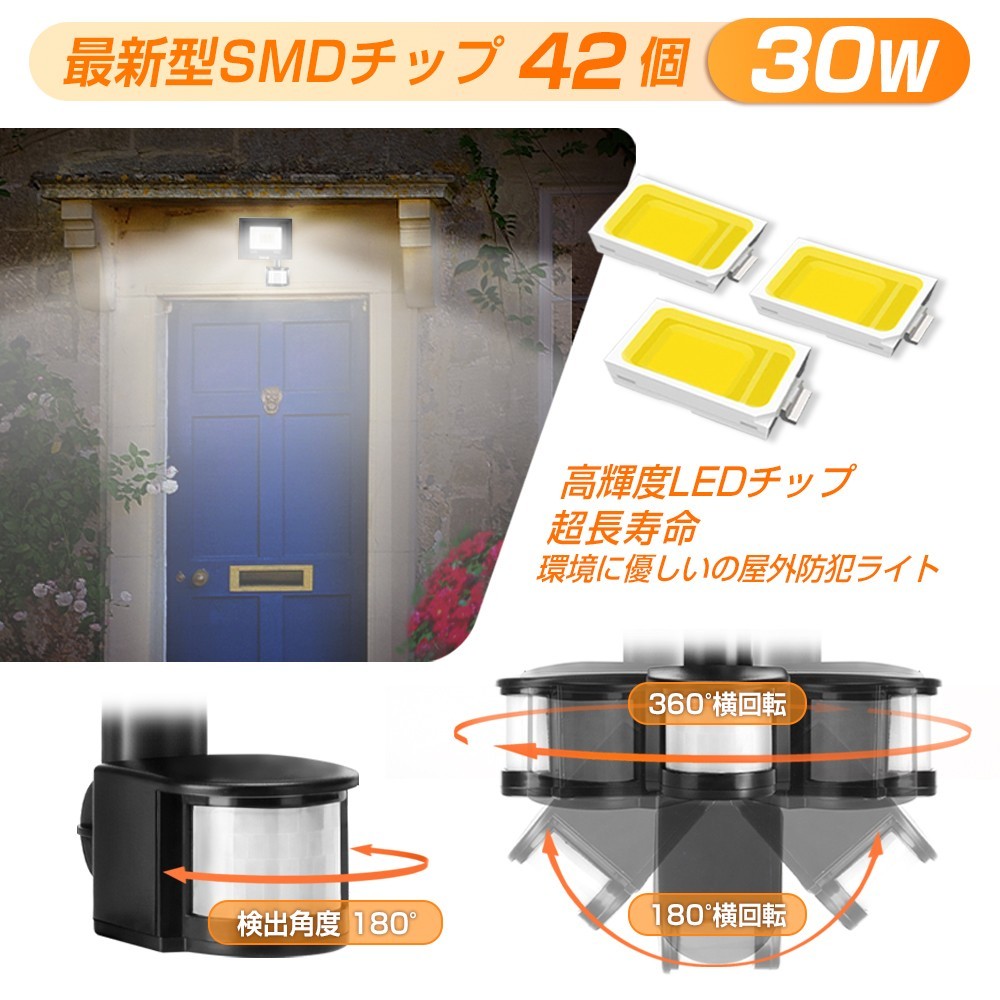 【即納】10台 センサーライト 30W 300W相当 LED投光器 昼光色 6000K 人感センサー 防犯ライト 作業灯 IP66防水 広角ライト 送料無料 GZW-03_画像3