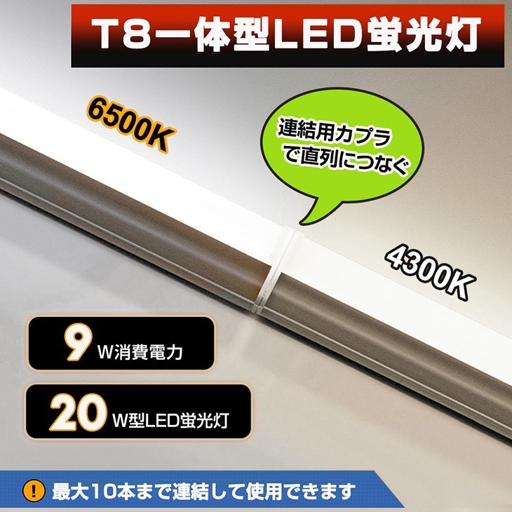 送料無料 最新一体型LED蛍光灯 20W形 高輝度 1100LM 4300K 60cm 直管 消費電力9W 広角 節電 照明 AC110V 30本 d10b_画像8