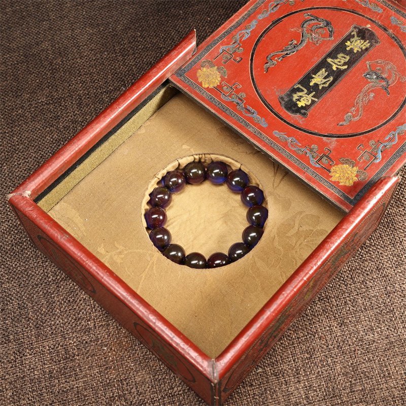 ◆古風堂◆中国・清 宮廷禦藏 藍精靈琥珀腕輪 共箱 超絶技巧 古美術 古董品 古賞物