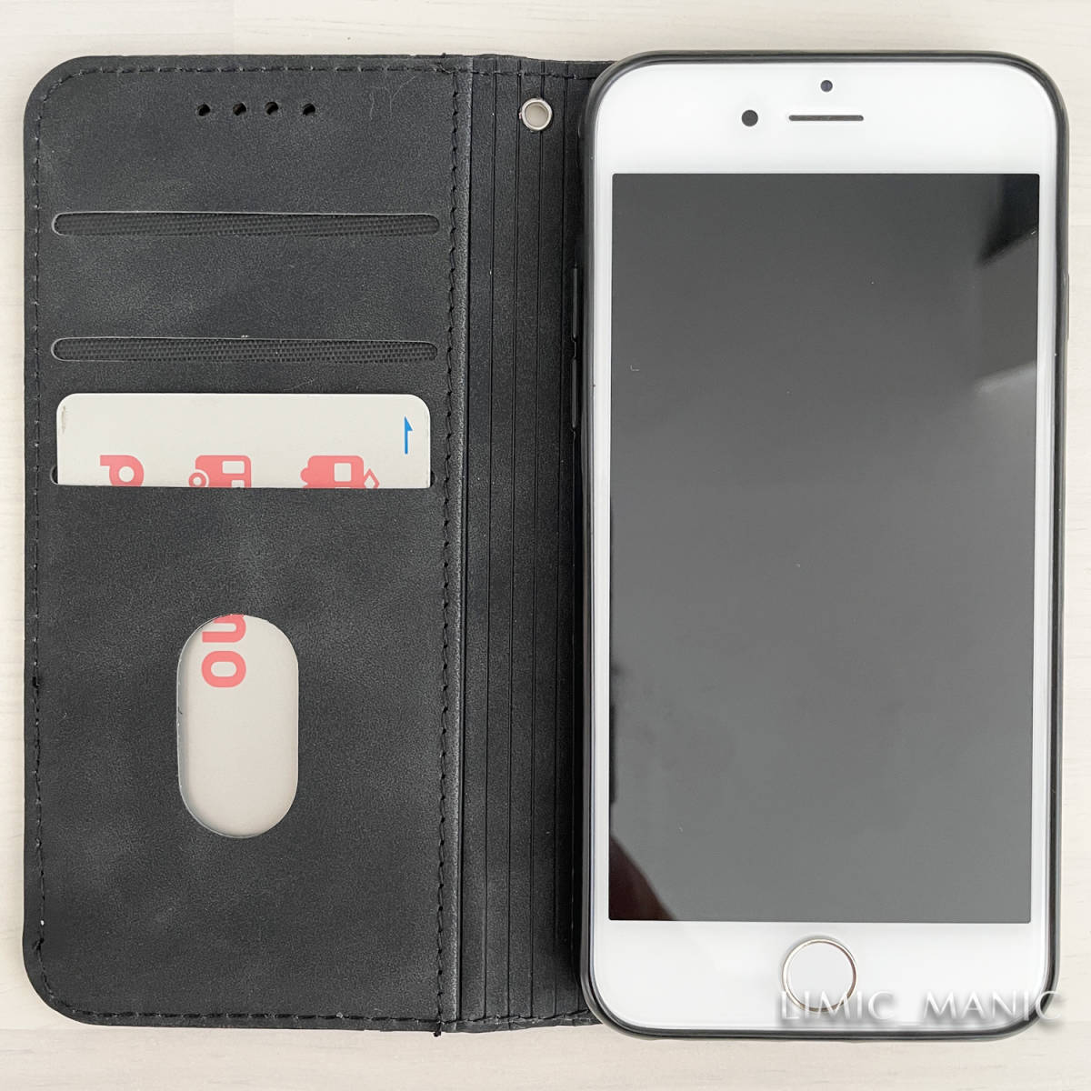 iPhone 6 6s 7 8 SE (第2世代/第3世代) SE2 SE3 ケース スマホケース 手帳型 ブラック 黒 磁石 キューブ柄 立方体 アイフォン アイホン_画像2