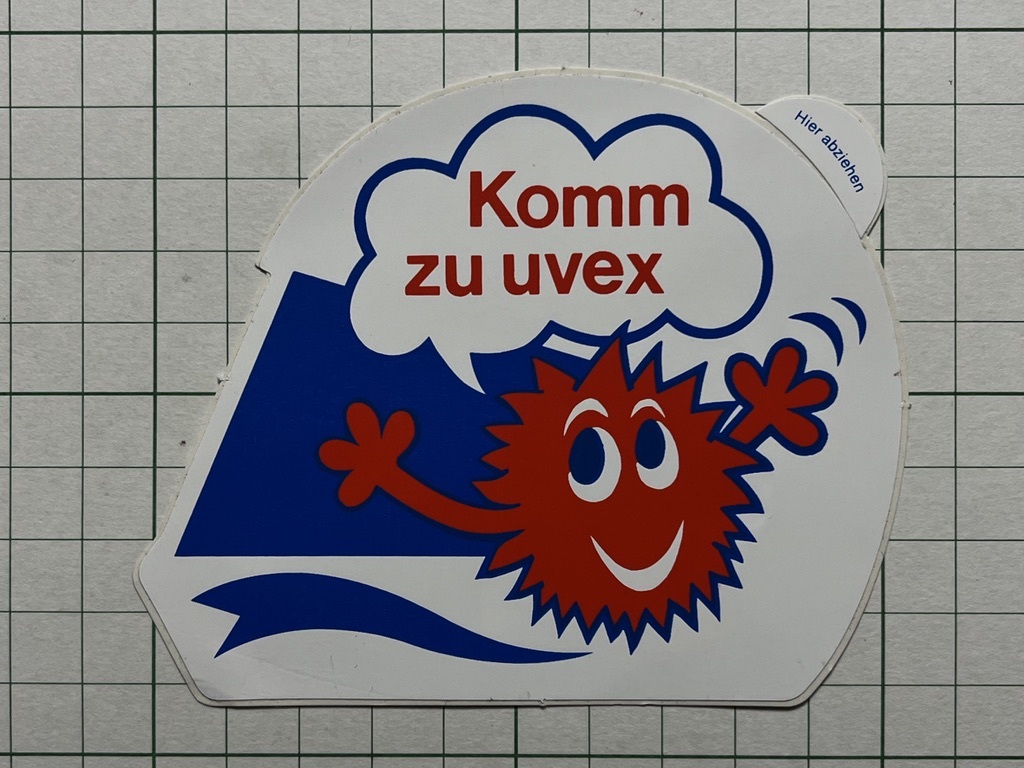 ドイツ 古いステッカー：Komm zu uvex UVEXに来て ヘルメット 安全保護具 メーカー ビンテージ 海外 +A1の画像1