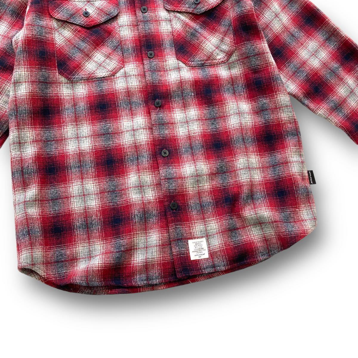 【APPLEBUM】アップルバム オンブレチェック ウールシャツ 長袖シャツ ボタンダウンシャツ ワークシャツ wool ombre check (L)_画像5