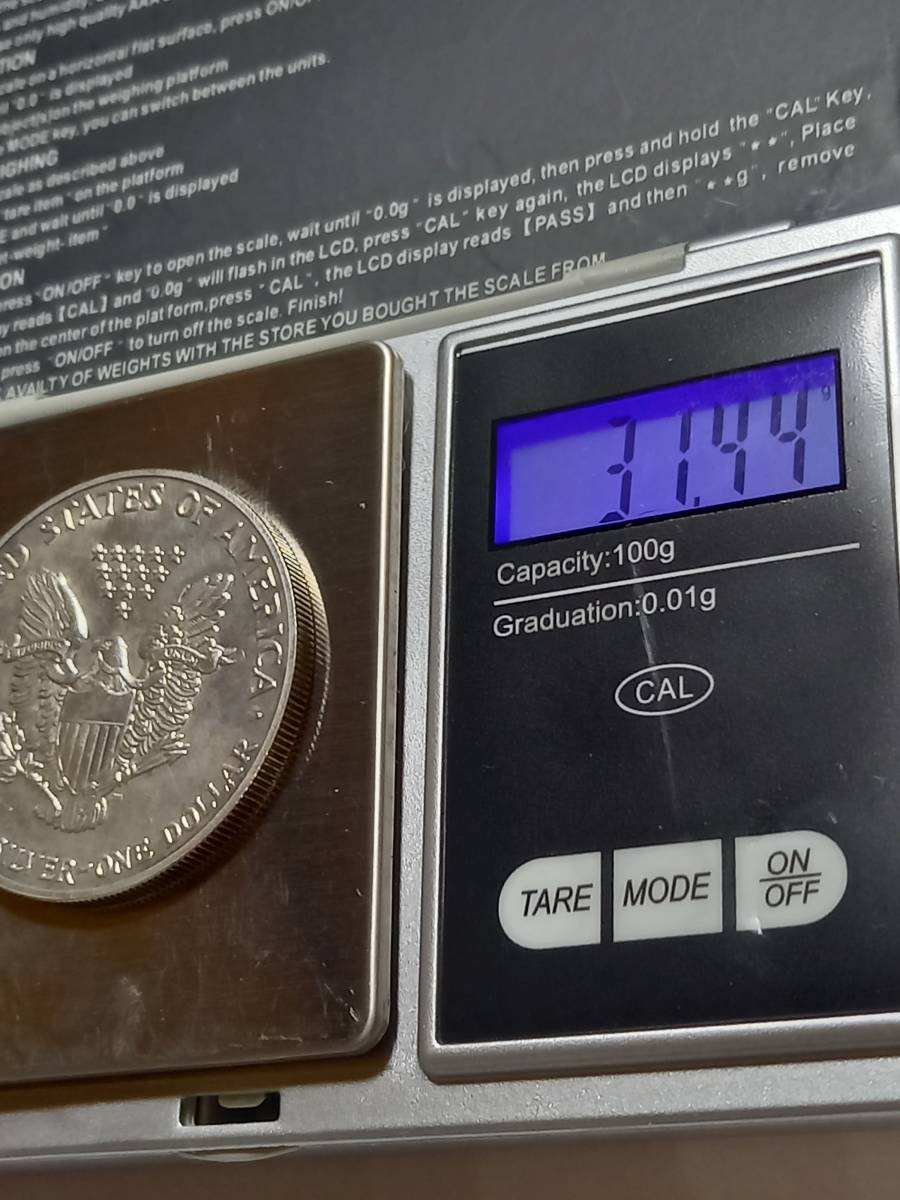 銀貨 １ドル アメリカ ウォーキングリバティ イーグル １トロイオンス 正式「31.1035ｇ」 本物 実測量目約31.44ｇ ONEDOLLER 1992'_画像7