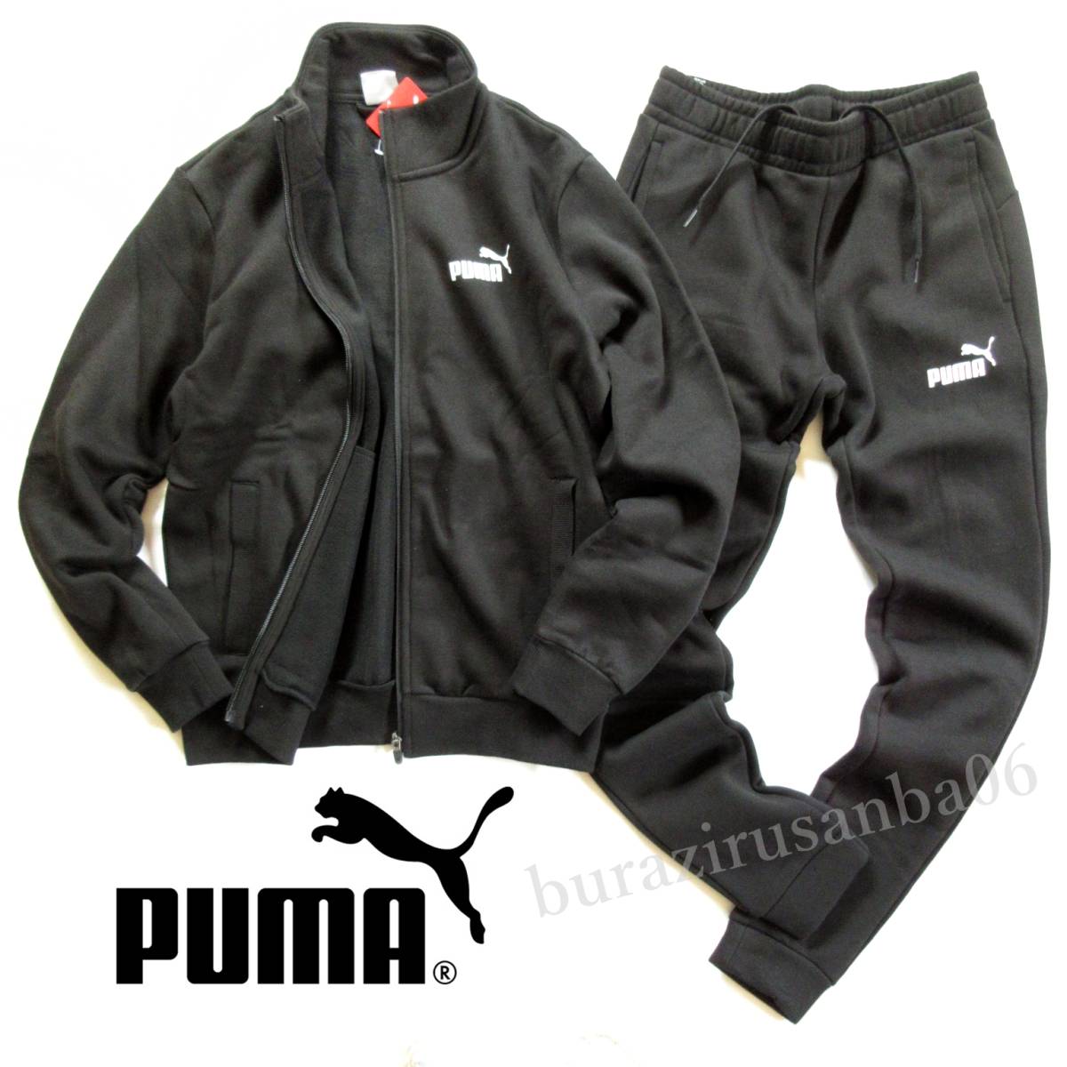 メンズ M◆未使用 PUMA プーマ 秋冬 上下 裏フリース ジップアップ スウェット ジャケット スウェットパンツ セットアップ 黒 ブラック_画像1