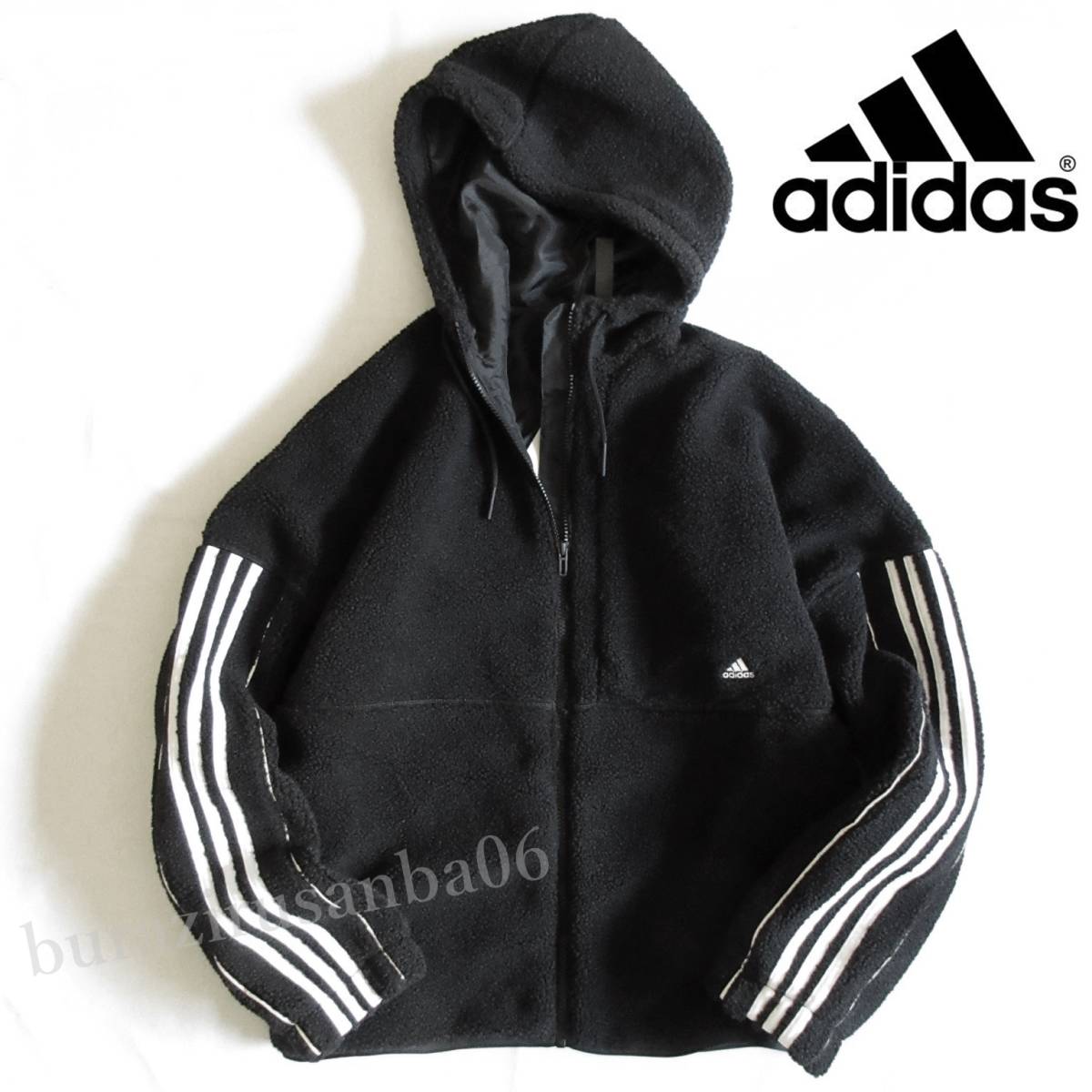 メンズ 2XL◆未使用 adidas アディダス ボアジャケット 厚手 防寒 シティ スリーストライプス バッジオブスポーツ シェルパジャケット_画像1