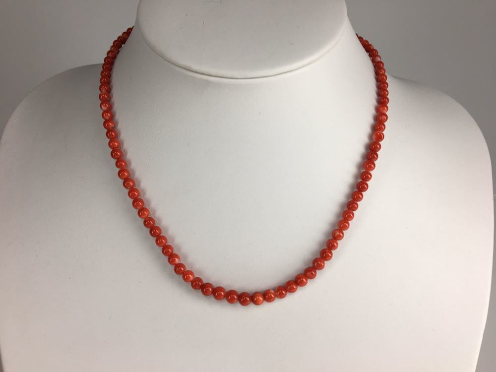 G43.. red .. coral coral loose sphere 3.4~5.4 silver .. necklace 