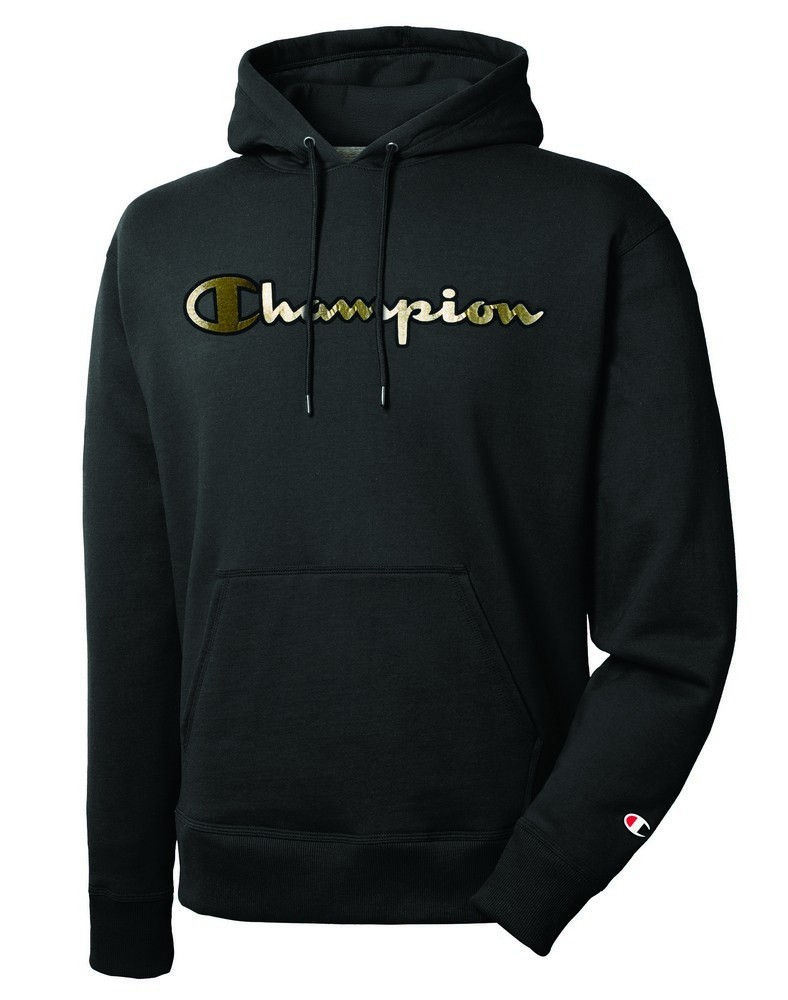 USA正規品 【XL】 Champion チャンピオン GOLD ゴールドロゴ パッチ リバースウィーブ 日本未発売 スウェット プルオーバー パーカー 黒_画像3