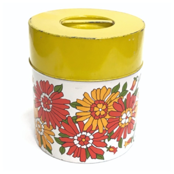 花柄 缶 黄色 インテリア雑貨 イエロー アンティーク ビンテージ 小物 収納 ヴィンテージ レトロ オールド D-749_画像2