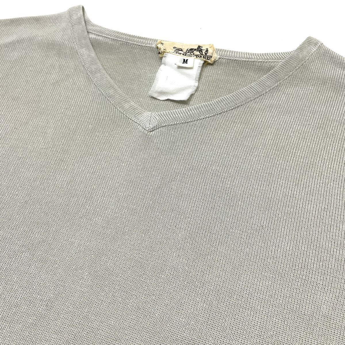正規品 HERMES エルメス knit S/S T-shirt 半袖 コットン ニット トップス Vネック Tシャツ M メンズ_画像7