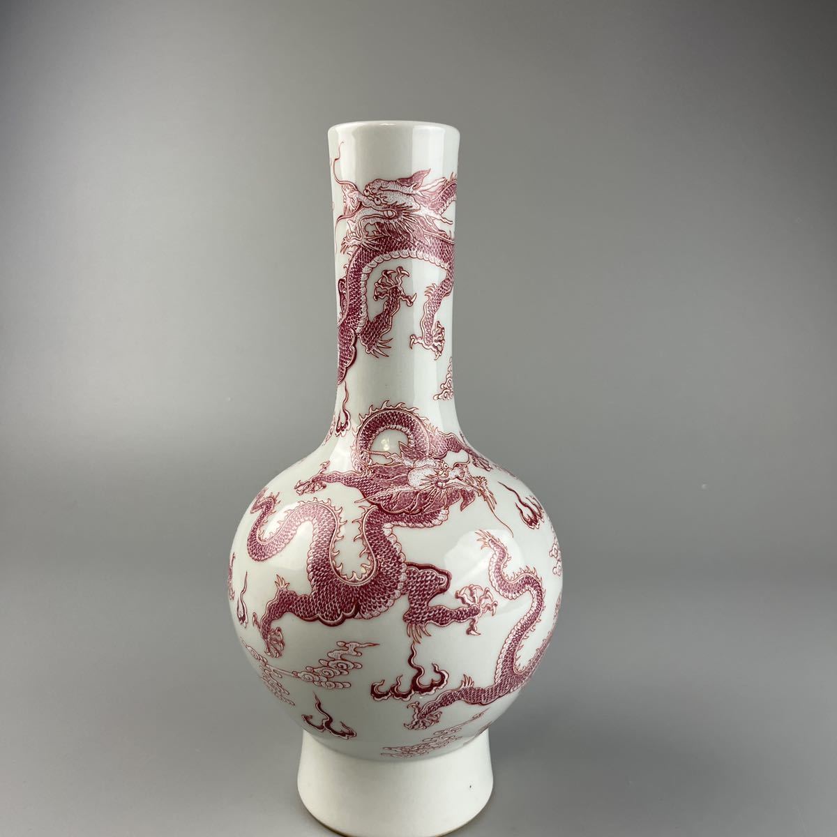 中国古玩大清康熙年製款辰砂花瓶紅釉龍図瓶壷美術品陶磁器中国古美術古