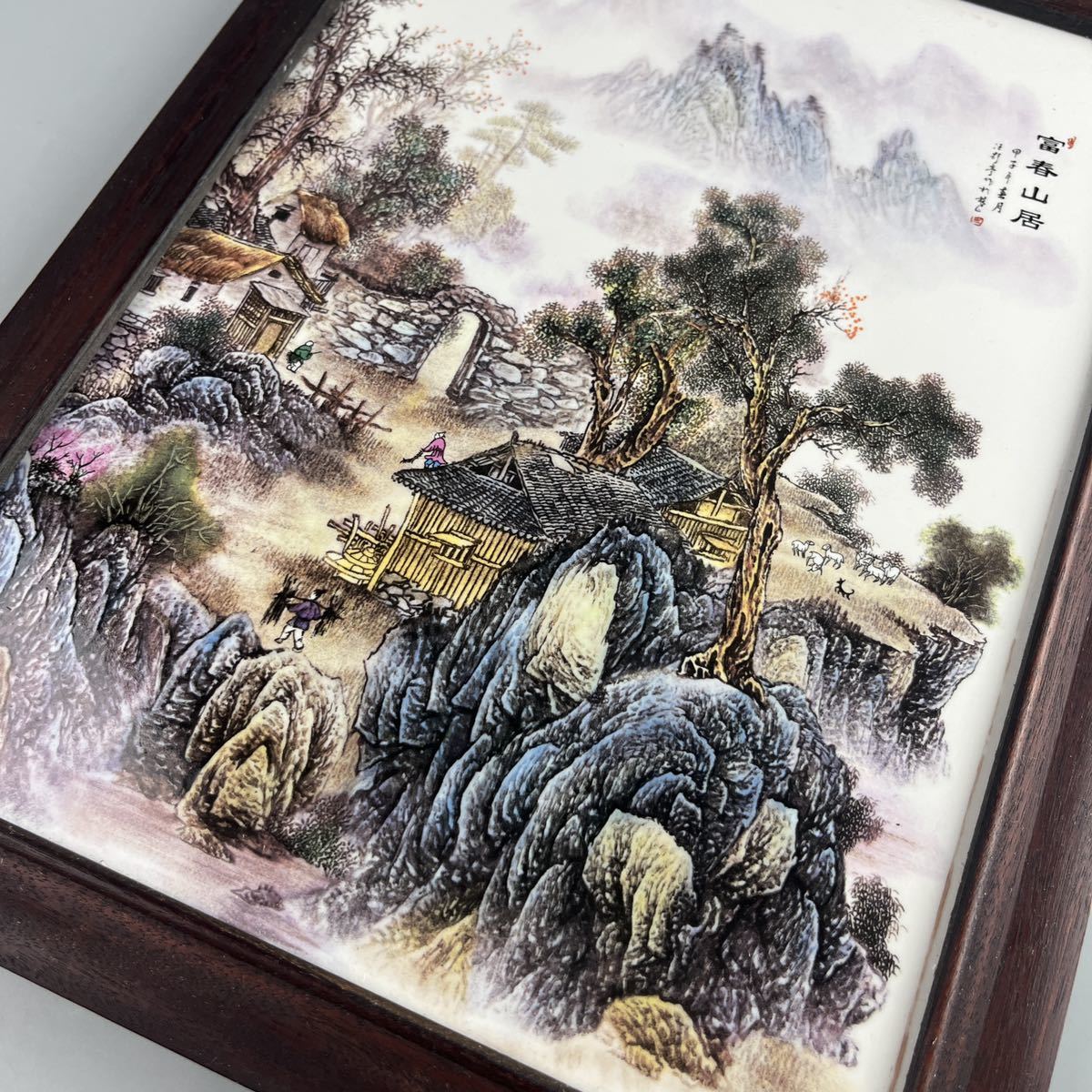 中国 粉彩 陶板 額 中国美術 色絵 陶器 陶板 額 骨董品 美術品 古美術 時代品 古玩_画像5