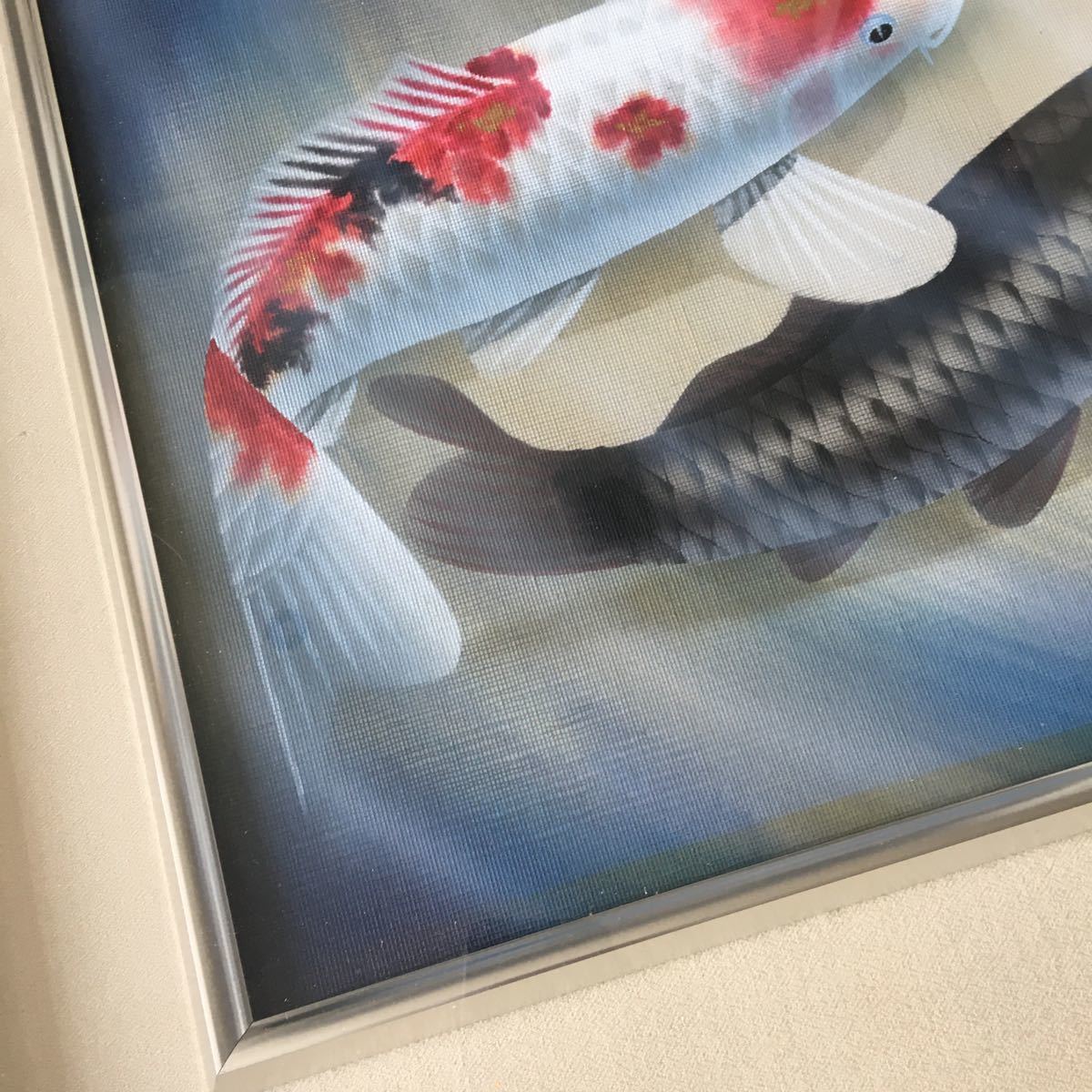 村田秀峰「遊鯉」真作 肉筆 額装 真筆証明書付 日本画 鯉城美会所属 絵画 Y-56_画像6