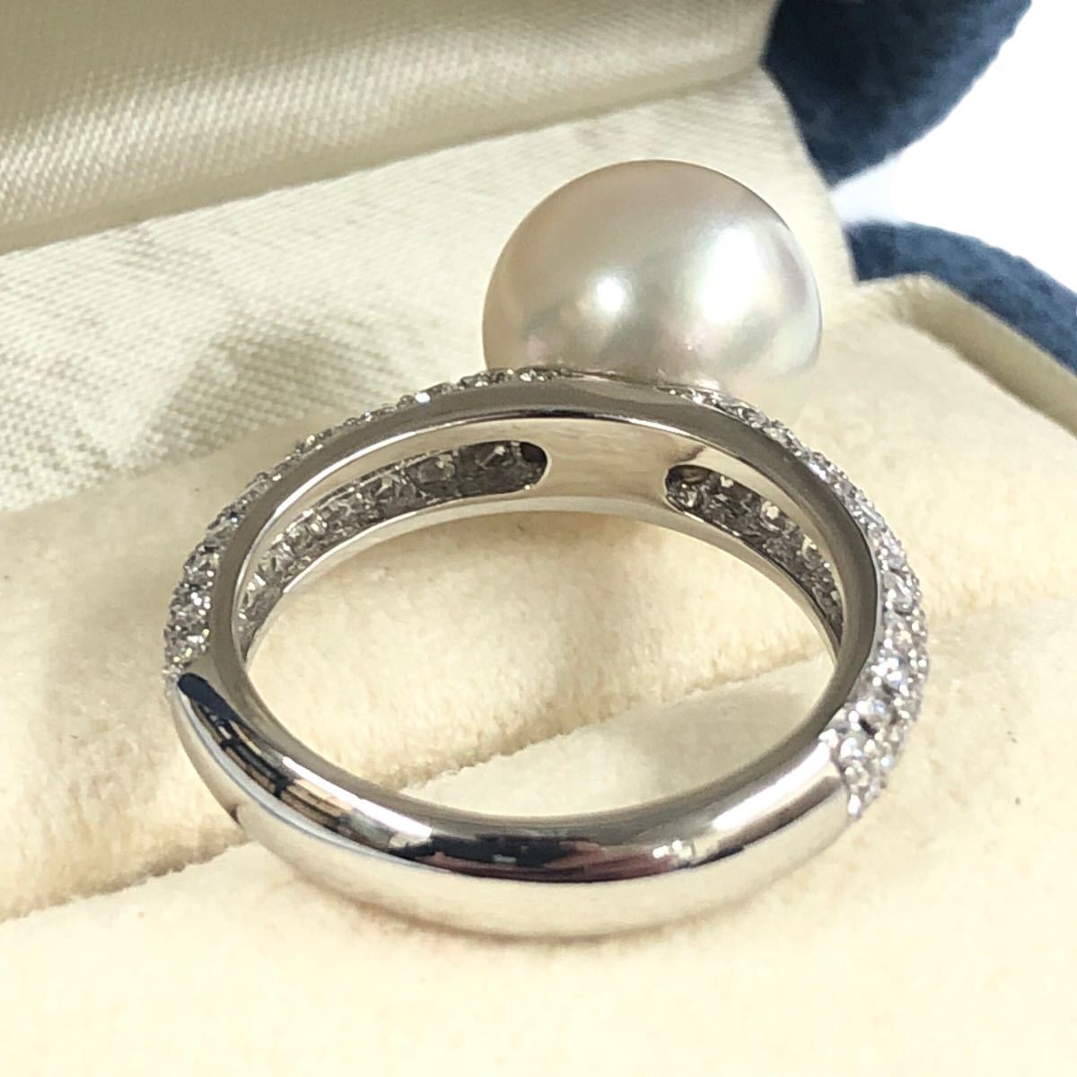  не использовался Mikimoto Akoya жемчуг жемчуг 10. diamond D0.80 Pt950 7.6g11.5 номер кольцо кольцо с коробкой хранение товар 