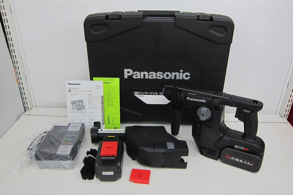 未使用品 Panasonic パナソニック 充電式ハンマードリル EZ7881PC2V-B ブラック 28.8V 3.4Ah 充電器 バッテリー付_画像1