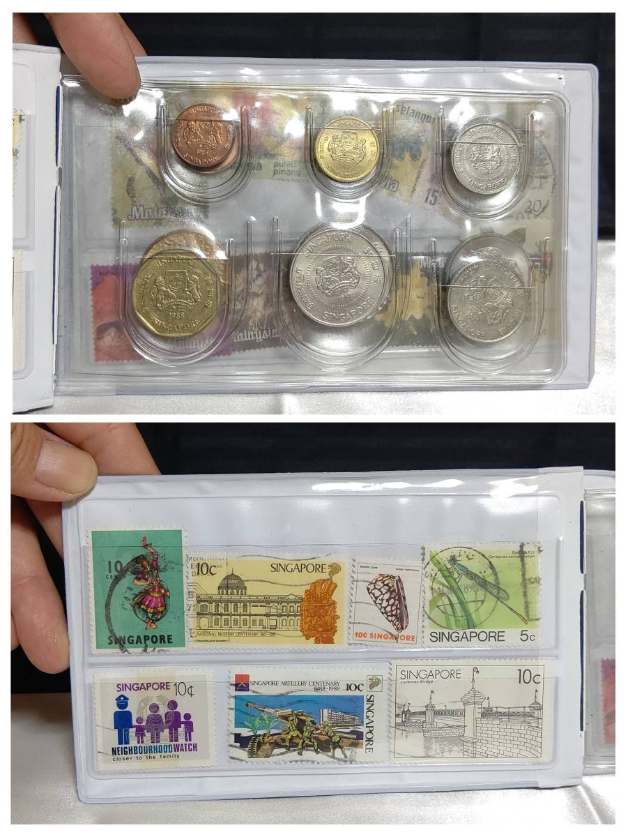 シンガポール　土産　携帯灰皿　ピューターコースター　切手コイン帳　3点セット　錫　珍しい　レア　　_画像10