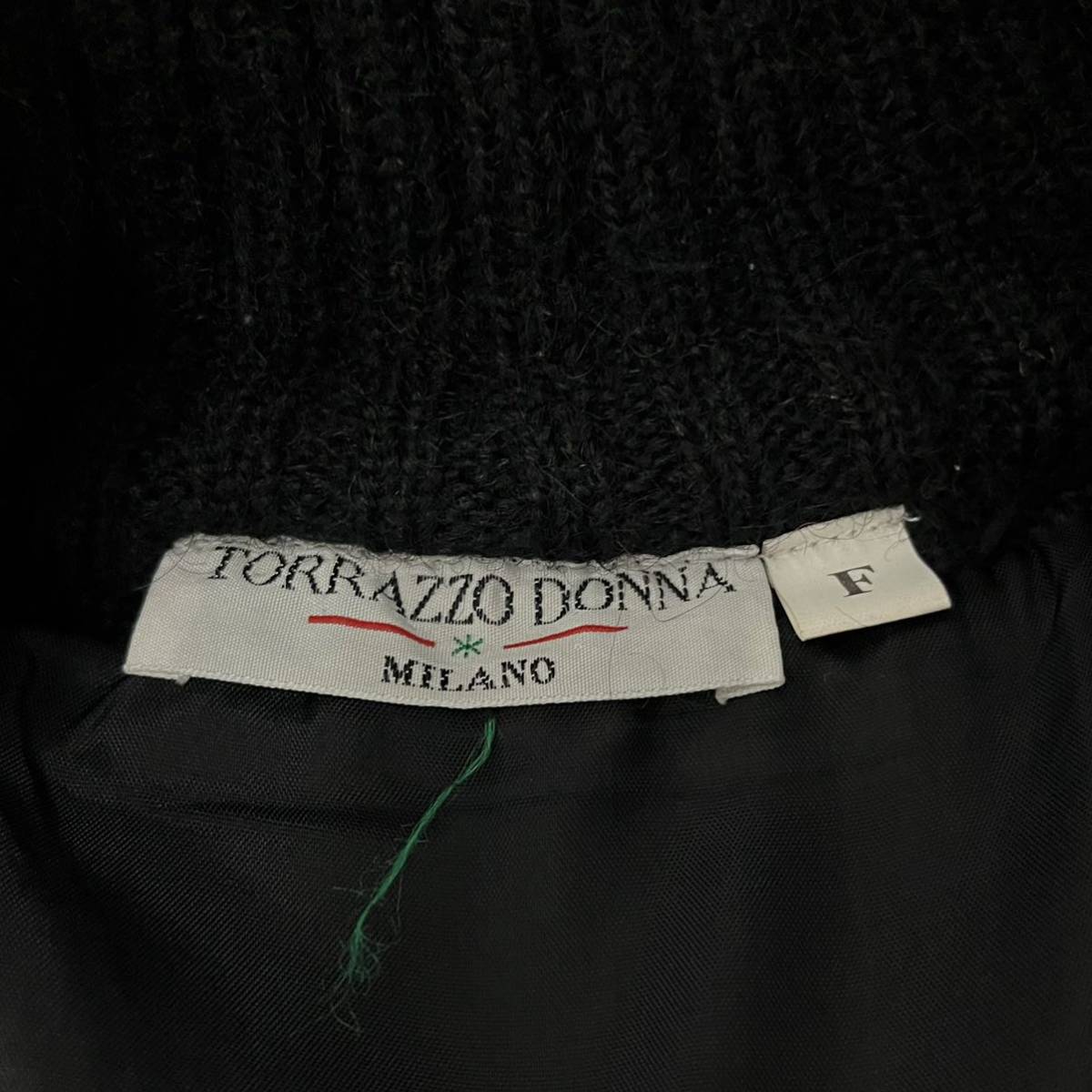 VINTAGE TORRAZZO DONNA MILANOmo волосы кардиган длинный кардиган вязаный пальто перо ткань многоцветный первоклассный чёрный [ единая стоимость доставки / включение в покупку возможность ]C