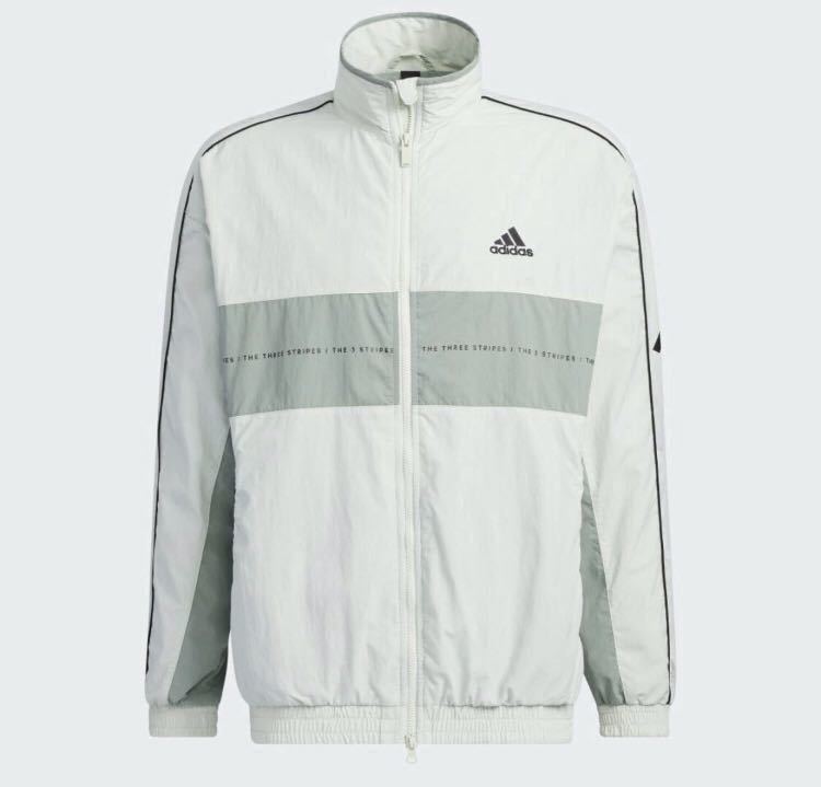 △新品【メンズL】ライトグリーン adidas アディダス ゴルフにオススメ 背面BIGロゴ スリーストライプス ウーブンジャケット_画像2