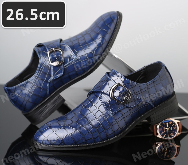ワニ柄 型押 メンズ ビジネスシューズ ブルー サイズ 26.5cm 革靴 靴 カジュアル 屈曲性 通勤 軽量 インポート品【n036】