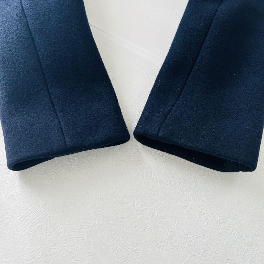 美品　ドゥロワー　ウールメルトン　ピーコート　金ボタン　日本製　紺色　S　DRAWER　ネイビー　厚手　ロングコート