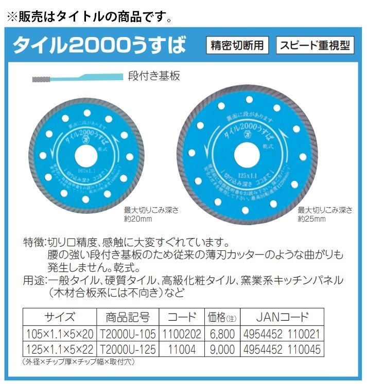 在庫 ゆうパケ ツボ万 タイル2000うすば T2000U-105 コード1100202 サイズ105x1.1x5x20mm 精密切断用 スピード重視型 段付き基板 乾式_画像2