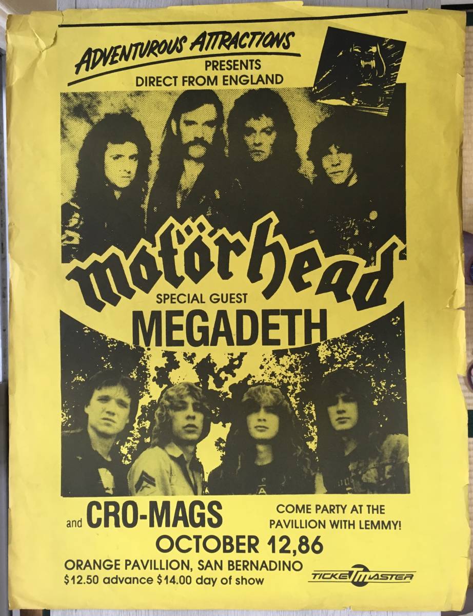 MOTORHEAD MEGADETH CRO-MAGS コンサートポスター　1986年　アメリカ製_58㎝×43㎝