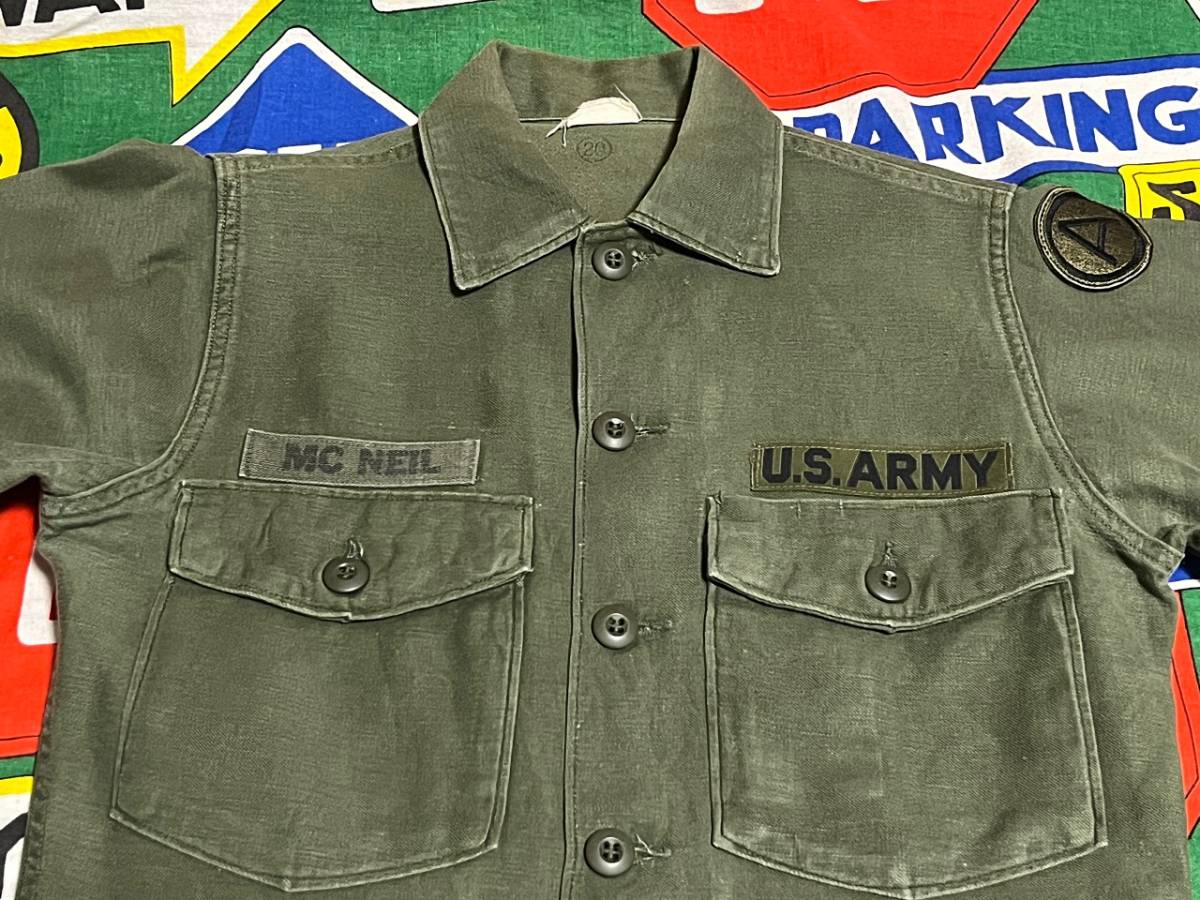 ☆希少な小さめサイズの1枚☆Made in USA製アメリカ製U.S.ARMYアメリカ陸軍ビンテージユーティリティーミリタリーコットンサテンシャツ60s_画像6