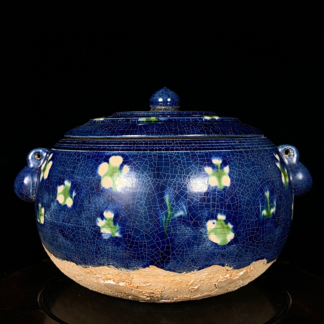 ▽鴻▽唐 三彩 雙耳蓋罐 古陶瓷品 置物 古賞物 中国古玩 中国古美術