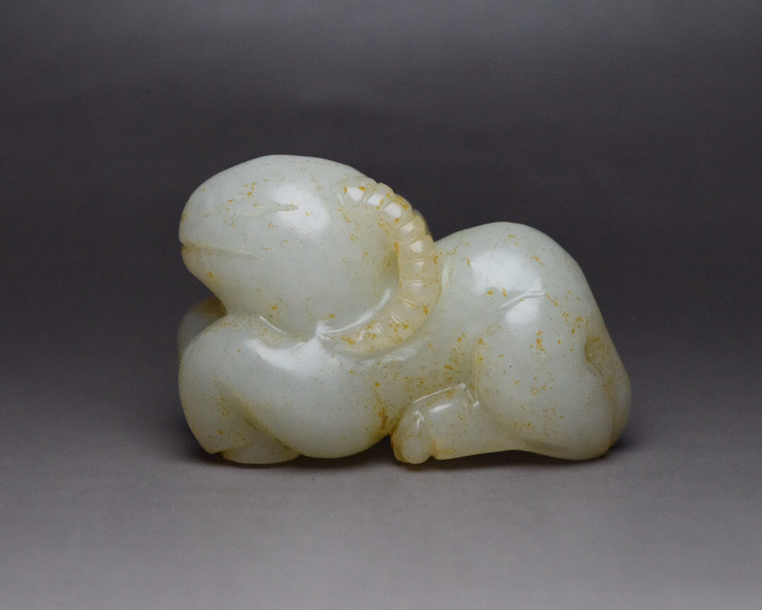 ▽鴻▽ 和田玉製 細密彫 玉羊 置物 古賞物 中国古玩 中国古美術