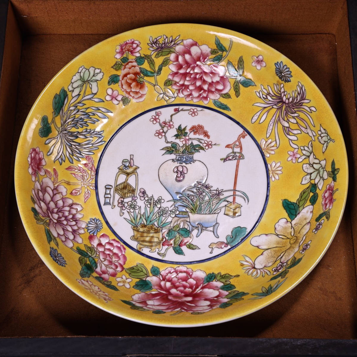 ▽鴻▽ 清 雍正年製款 手繪 粉彩 花瓶紋 供盤 彩繪 箱付 置物 古賞物 中国古玩 中国古美術
