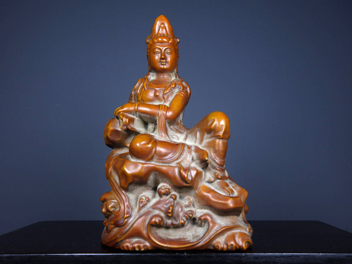 ▽鴻▽ 花梨木製 細密彫 自在觀音像 置物 古賞物 中国古玩 中国古美術