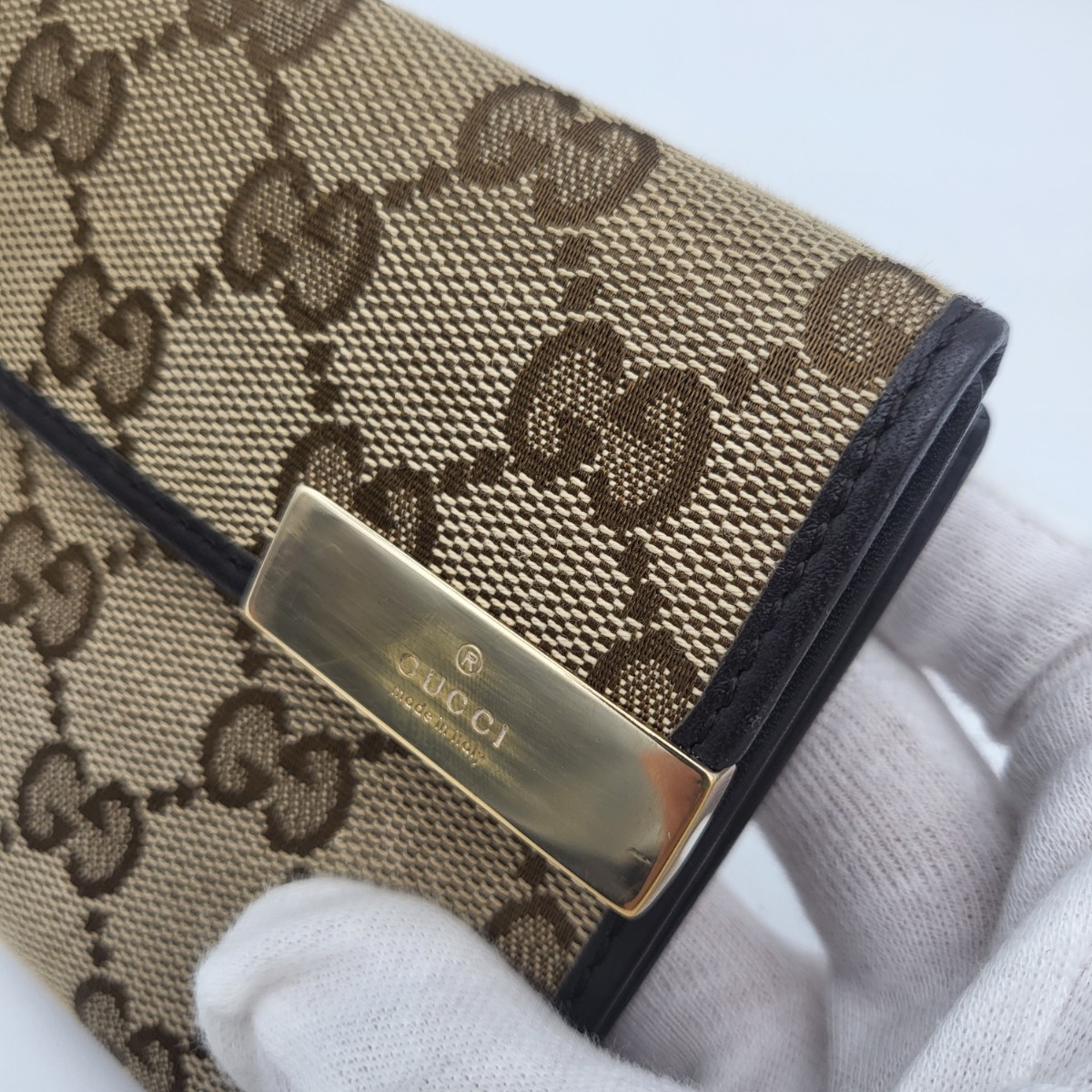 GUCCI グッチ 長財布 財布 GG キャンバス レザー ロゴ 金具 ブラウン ベージュ_画像6