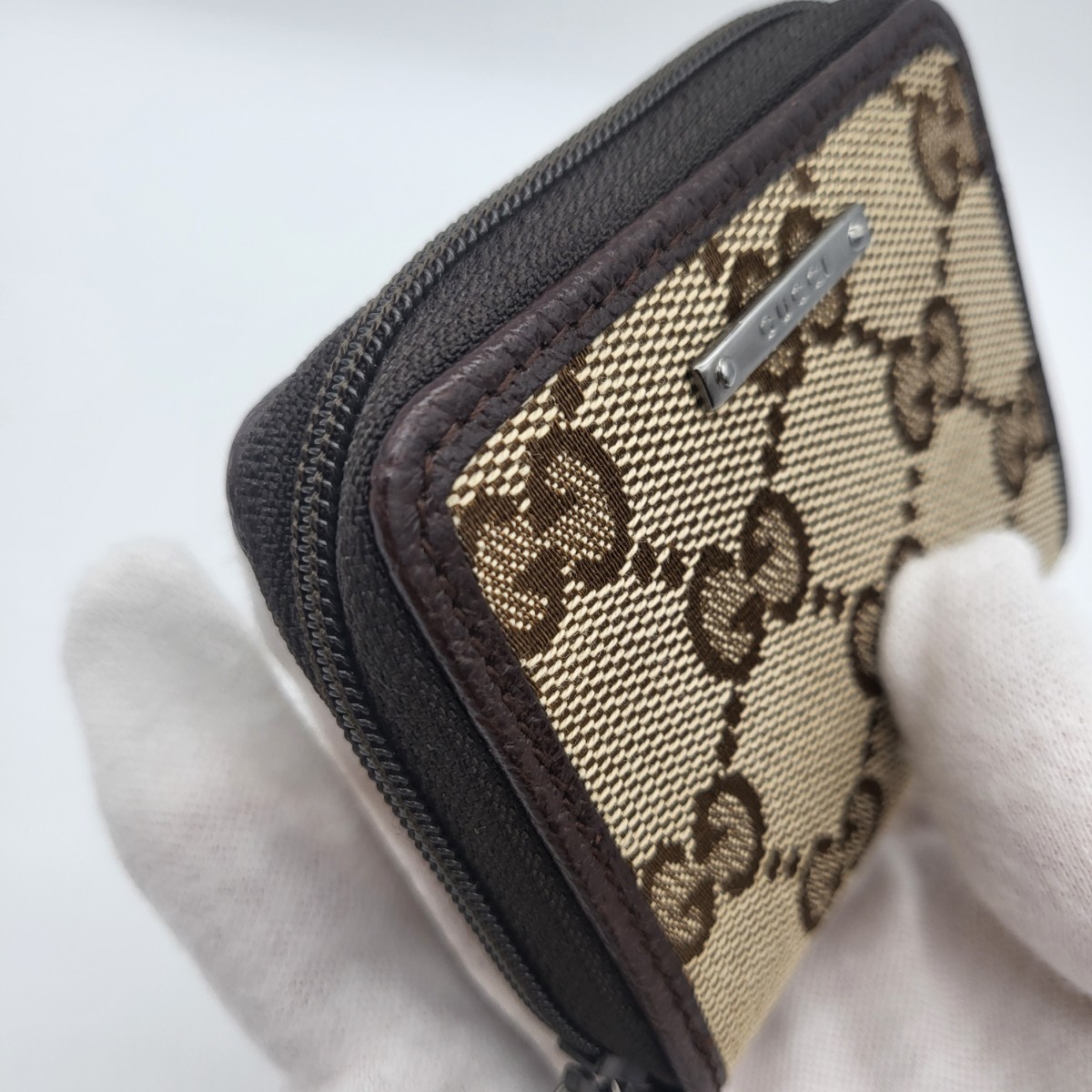 未使用に近い GUCCI グッチ コインケース 小銭入れ 財布 GG キャンバス レザー ベージュ ブラウン_画像4