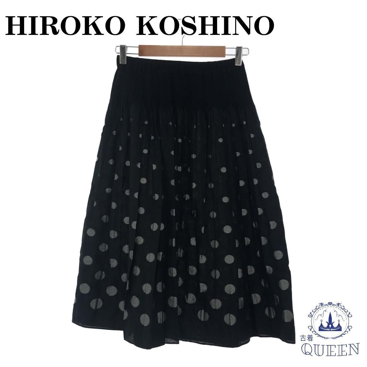 ☆美品☆ HIROKO KOSHINO ヒロココシノ スカート ひざ丈 ドット柄 レディース ブラック 9 日本製 901-950 送料無料_画像1