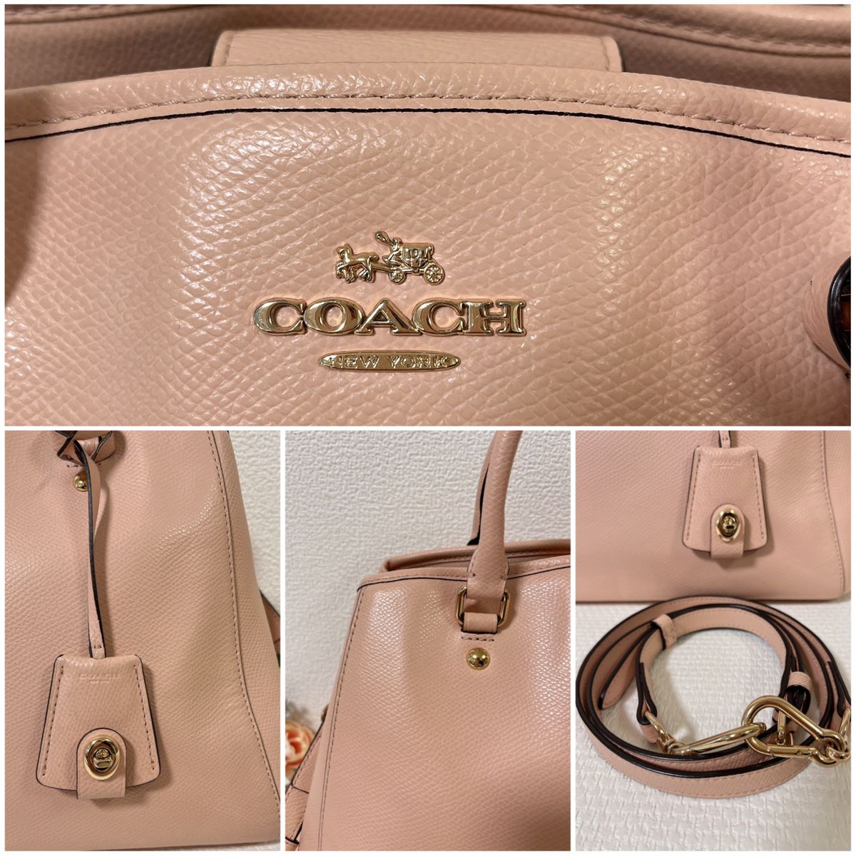 【美品】COACH コーチ ショルダーバッグ 2way ハンドバッグ 斜め掛け F34607 ピンク系 レザー