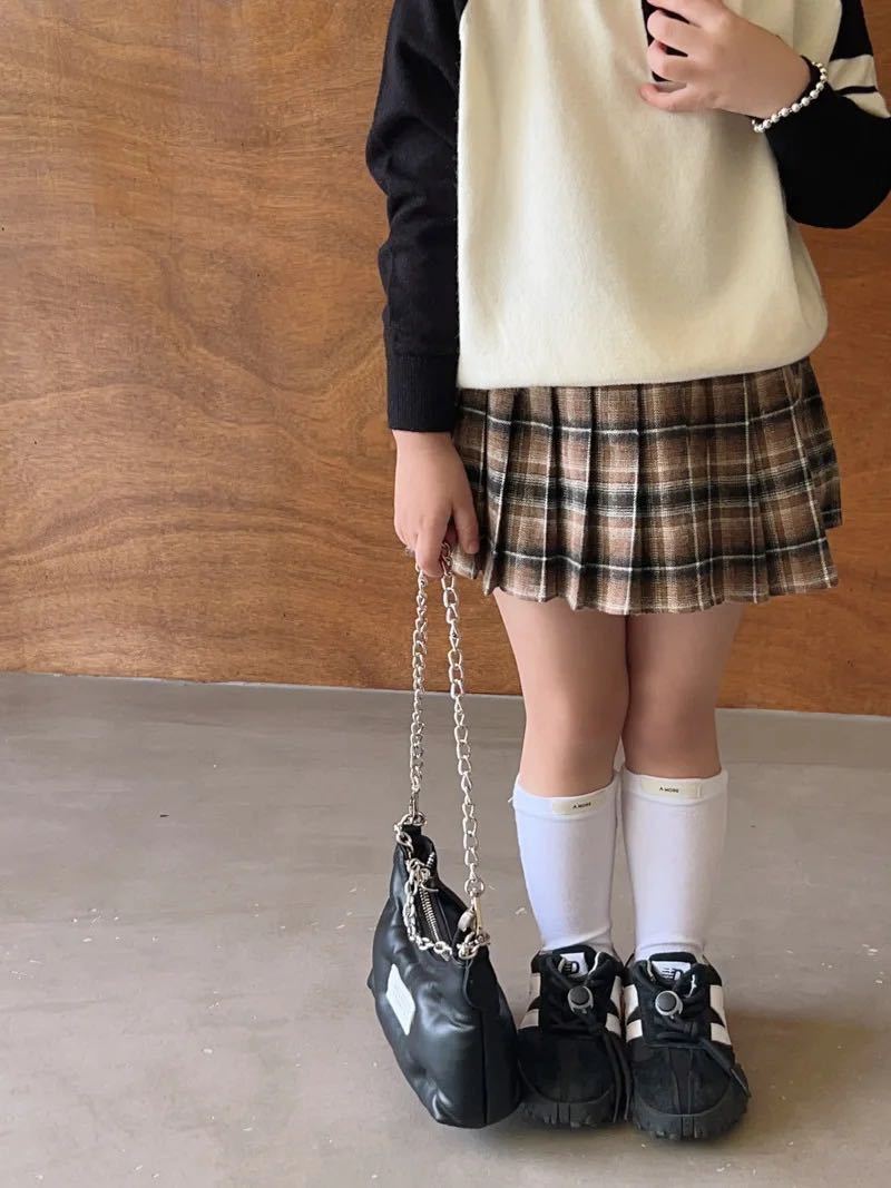 子供服 110㎝ 120㎝ 130㎝ キッズ スカート プリーツスカート チェック柄 女の子 グレー ブラウン_画像4