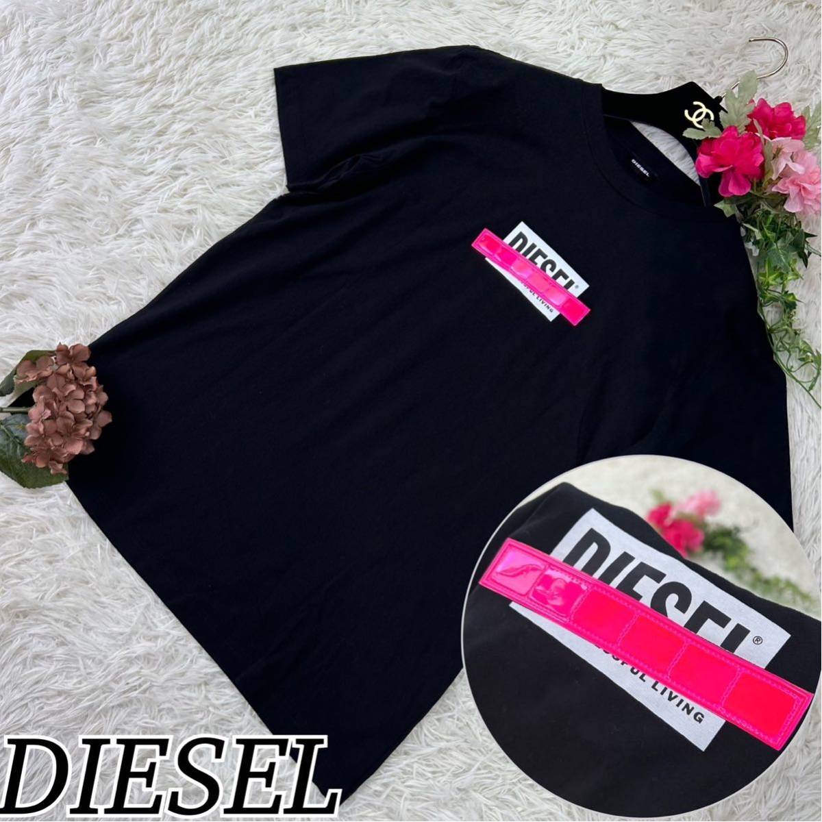 DIESEL ディーゼル Mサイズ メンズ 男性 黒 ブラック ピンク 半袖 Tシャツ カットソー ロゴ入り シンプル 送料無料 人気モデル_画像1