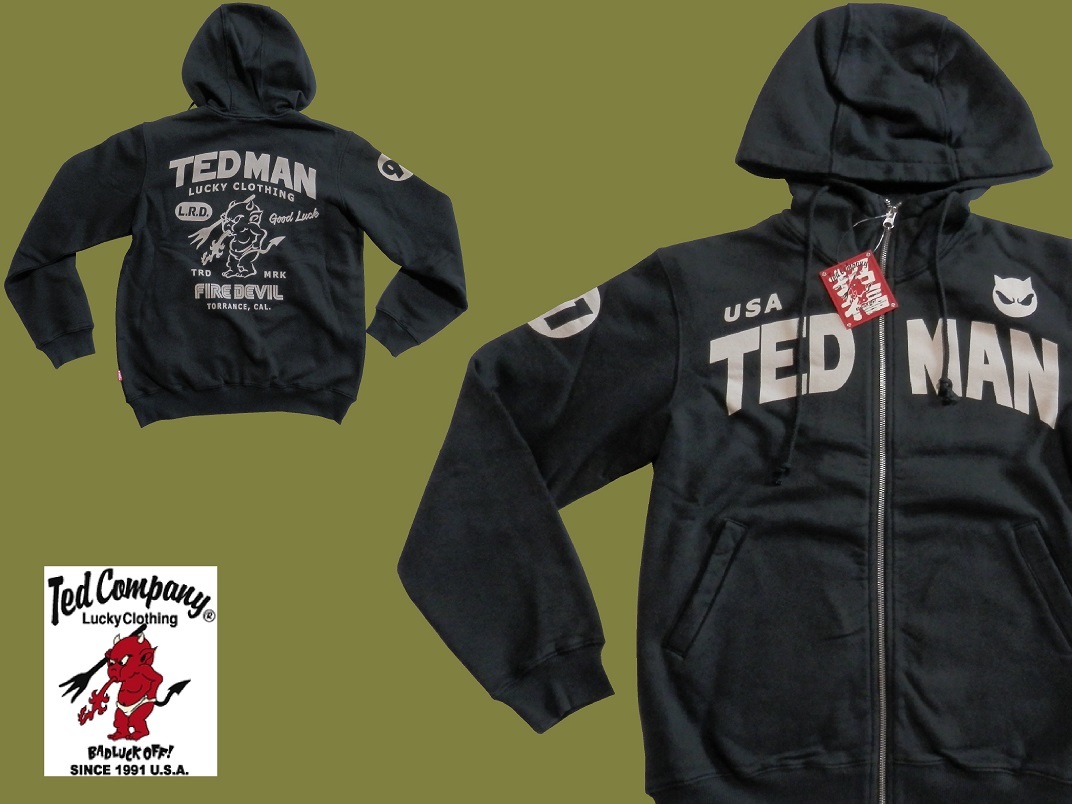 テッドマン／TEDMAN／Lサイズ／スウェットパーカー／TDSP-159／ブラック／エフ商会／新品／送料無料／バイカー／ジップアップ