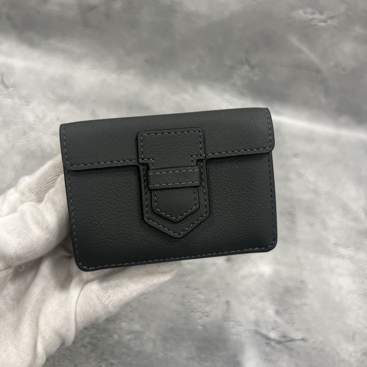 DELVAUX デルヴォー Presse Trifold WalletTaurillon Soft 三つ折り財布 コンパクトウォレット ミニ財布 コインケース レザー ダークグレー_画像4