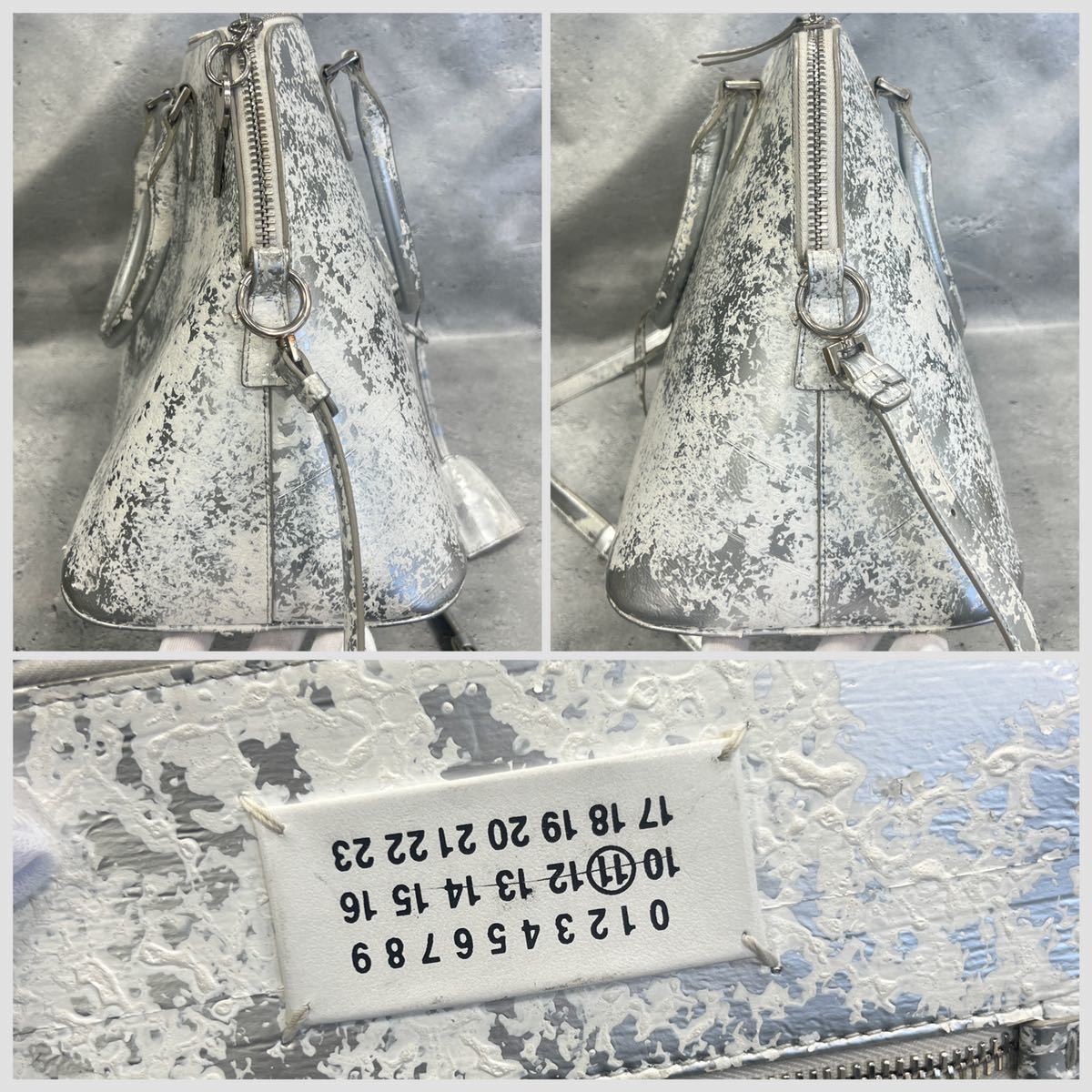 Maison Margiela マルジェラ 5AC 2WAYバッグ ハンドバッグ ショルダーバッグ シルバークラッシュ ペンキ ロゴ 超希少 S61WD0004 レザー_画像8