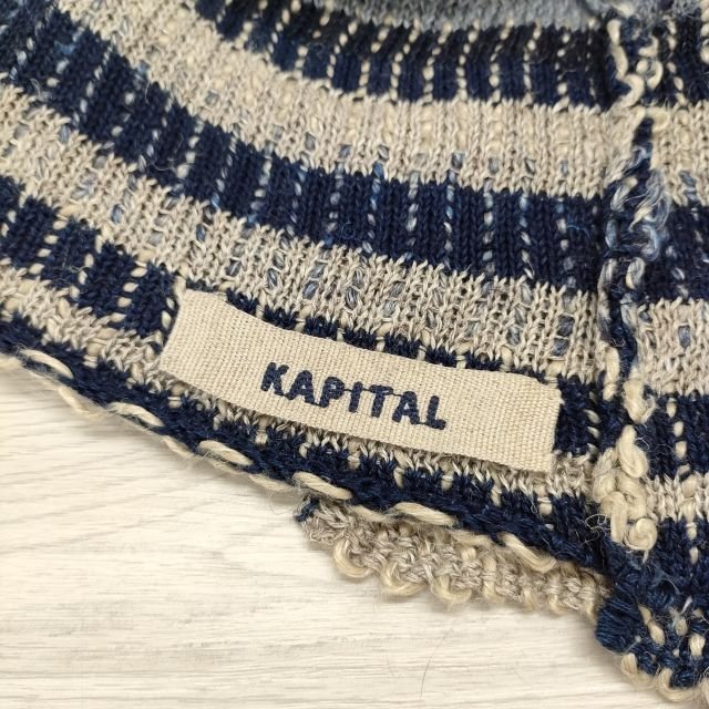 3-1113T◎KAPITAL パッチワーク ツギハギ ニット 帽子 ニットキャップ ブルー ベージュ キャピタル 226572_画像3