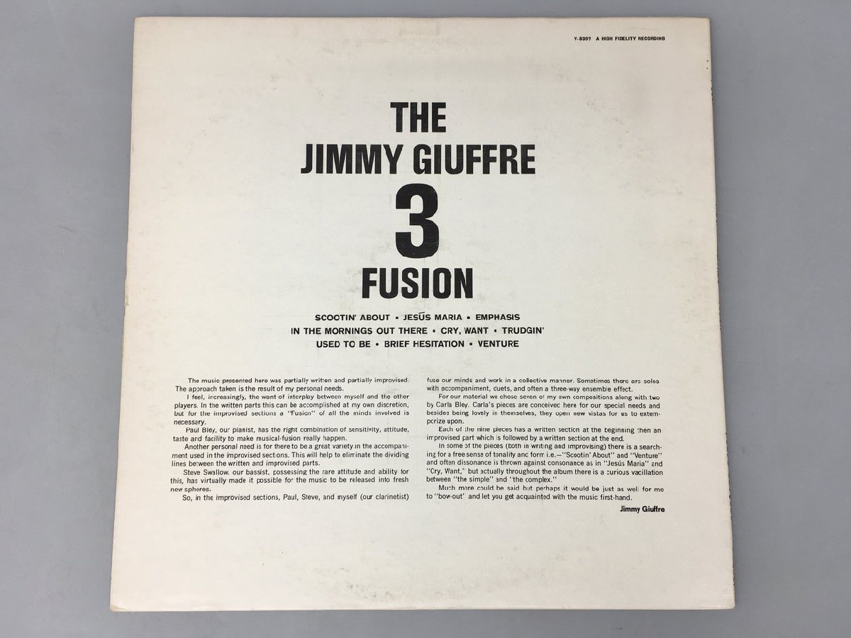 LPレコード The Jimmy Giuffre 3 Fusion Verve Records V-8397 2310LBR078_画像2