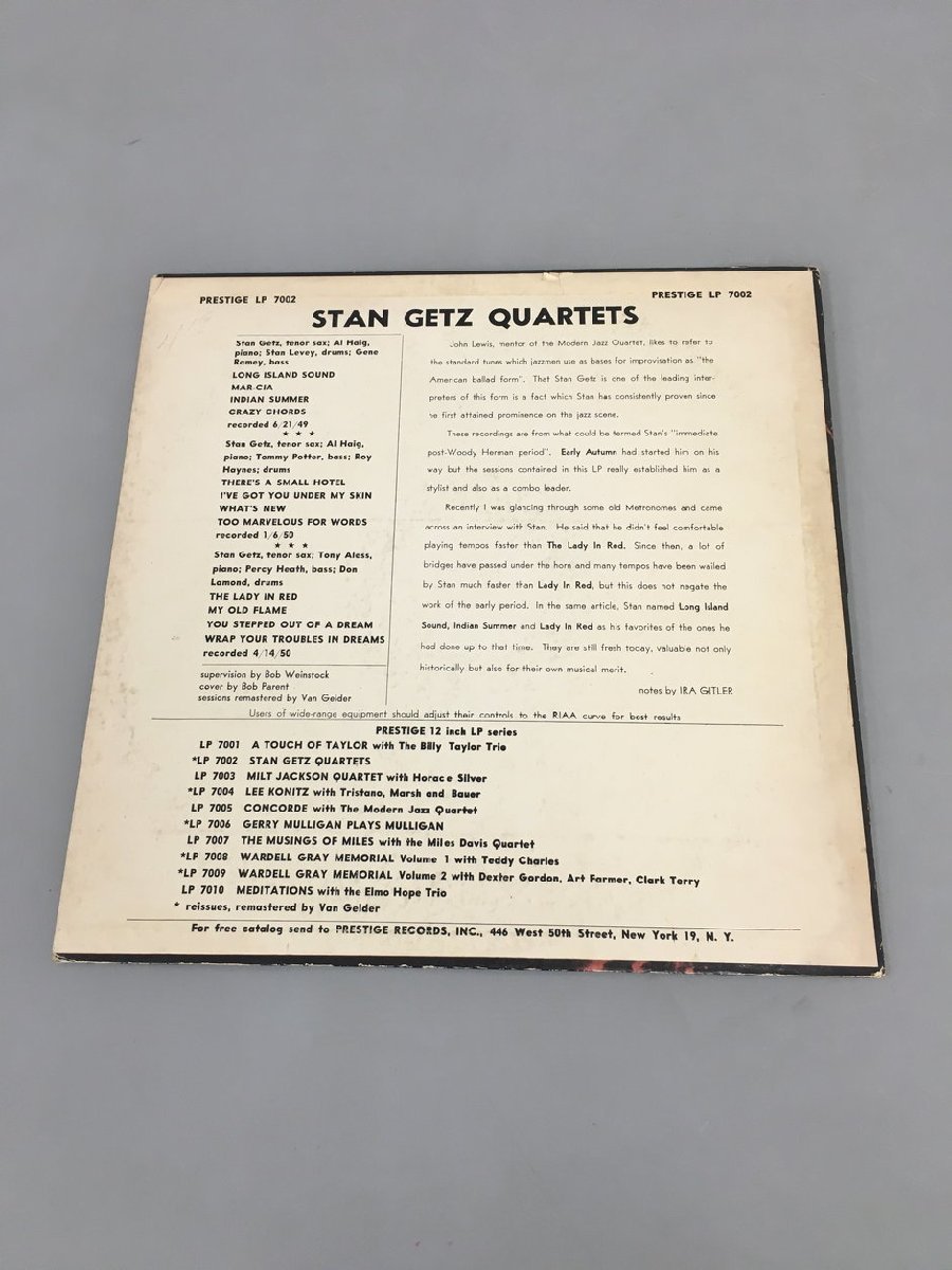 LP record Stan Getz/Stan Getz Quartets Prestige PRLP 7002 2310LBR058