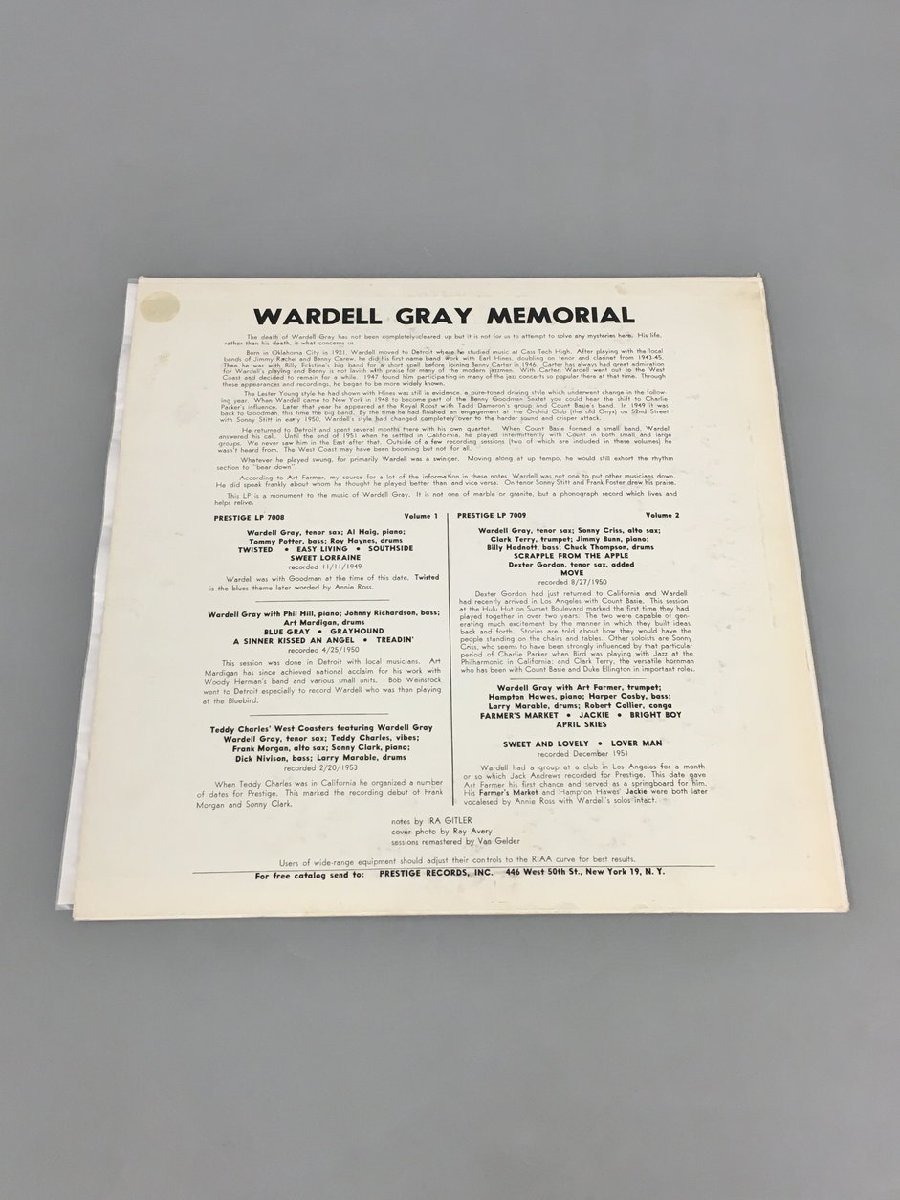 LPレコード WARDELL GRAY/Memorial Volume ONE Prestige PRLP 7008 2310LBR051_画像2