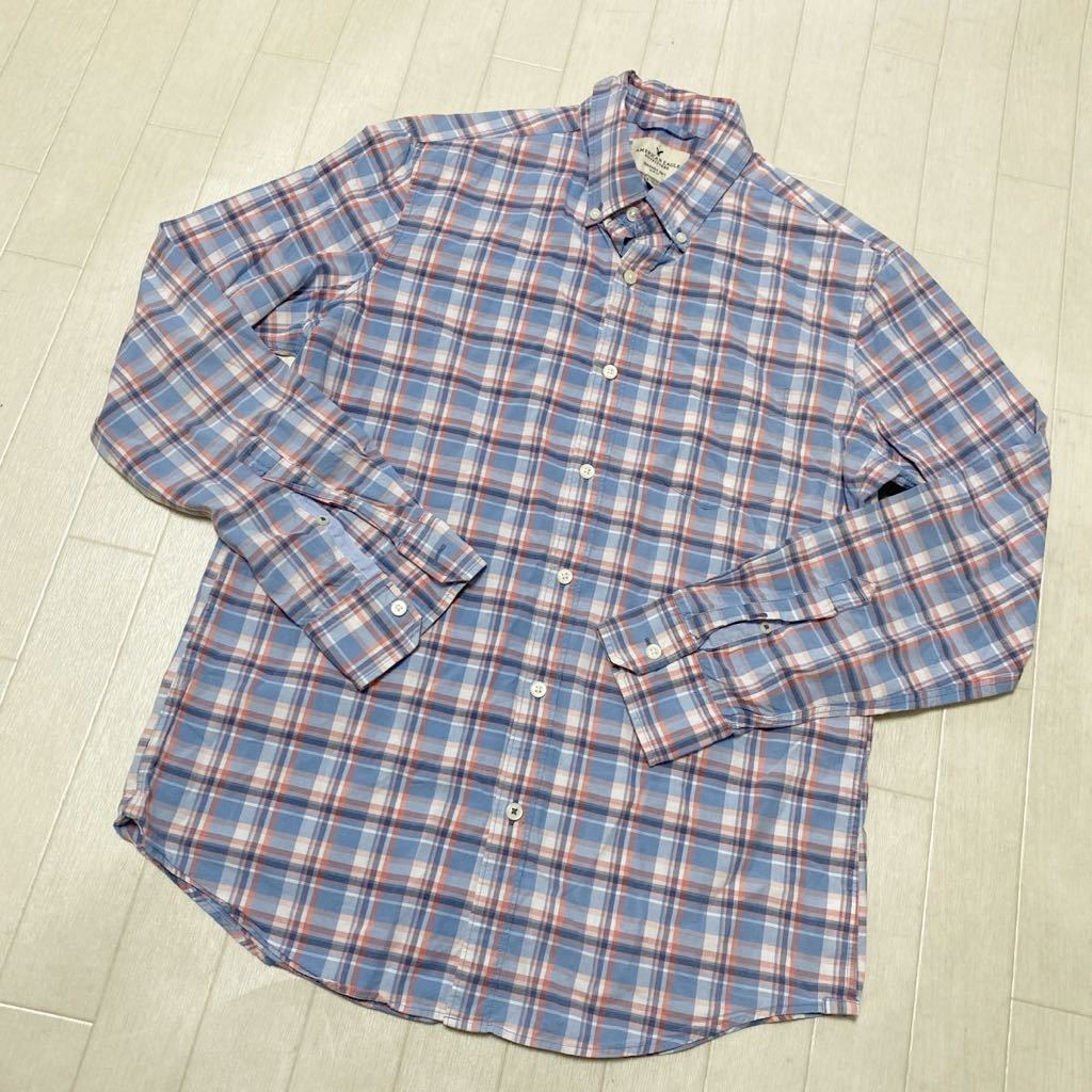 3714☆ AMERICAN EAGLE OUTFITTERS シャツ 2点セット カジュアルシャツ メンズ M ブルー グリーン チェック柄_画像2